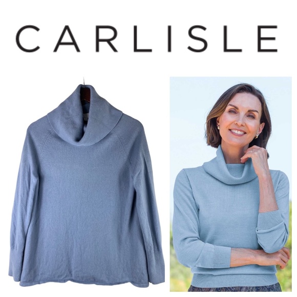 Carlisle Sz Large 12 14 Sweater Cowl Neck 100% CASHMERE Light Blue Soft! - Picture 1 of 4